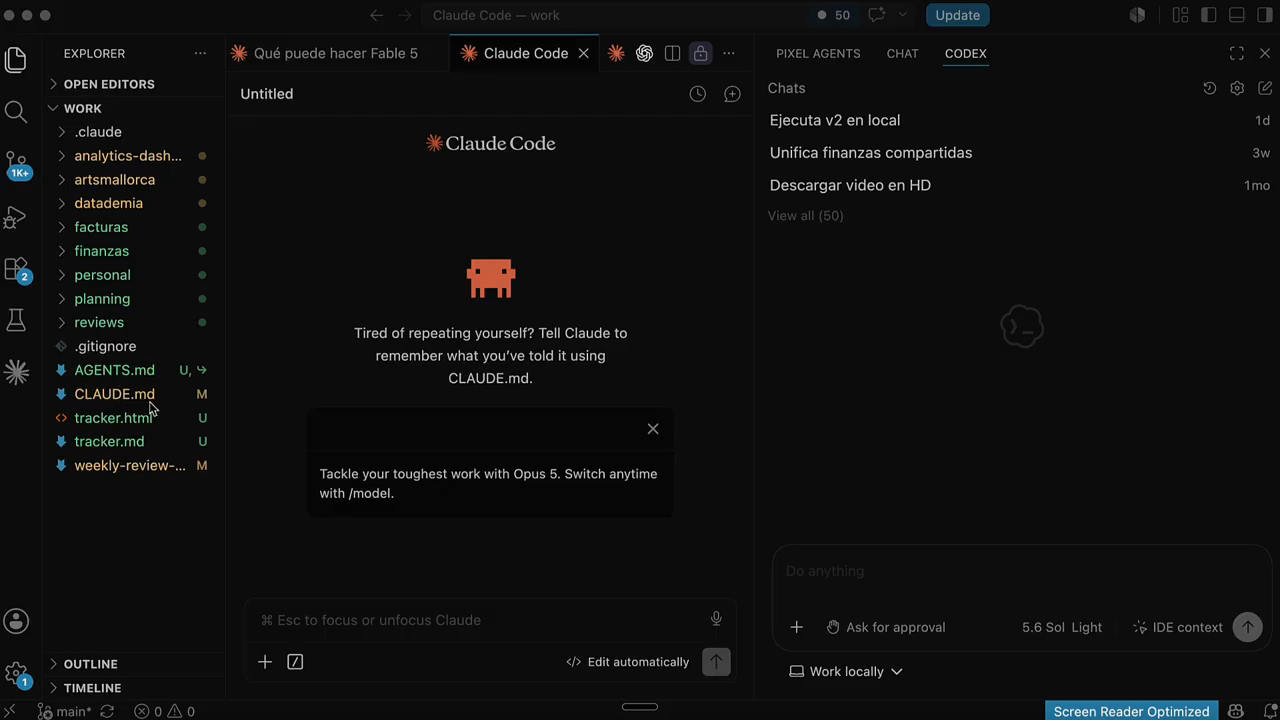 Archivos CLAUDE.md y AGENTS.md en un proyecto de VS Code